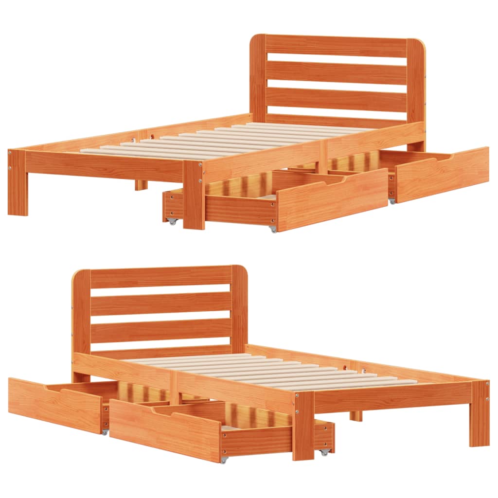 Bedframe zonder matras massief grenenhout wasbruin 90x190 cm Bedden & bedframes | Creëer jouw Trendy Thuis | Gratis bezorgd & Retour | Trendy.nl