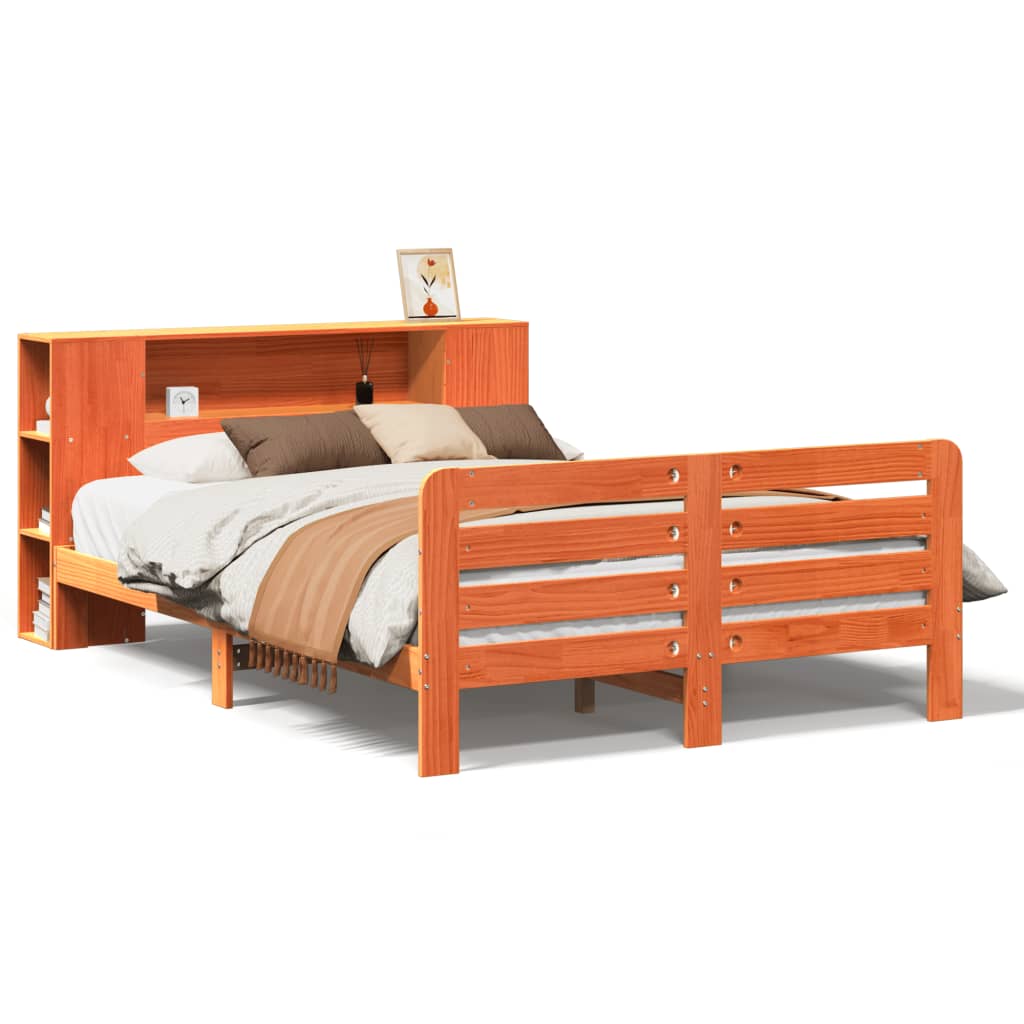 Bedframe zonder matras massief grenenhout wasbruin 140x200 cm