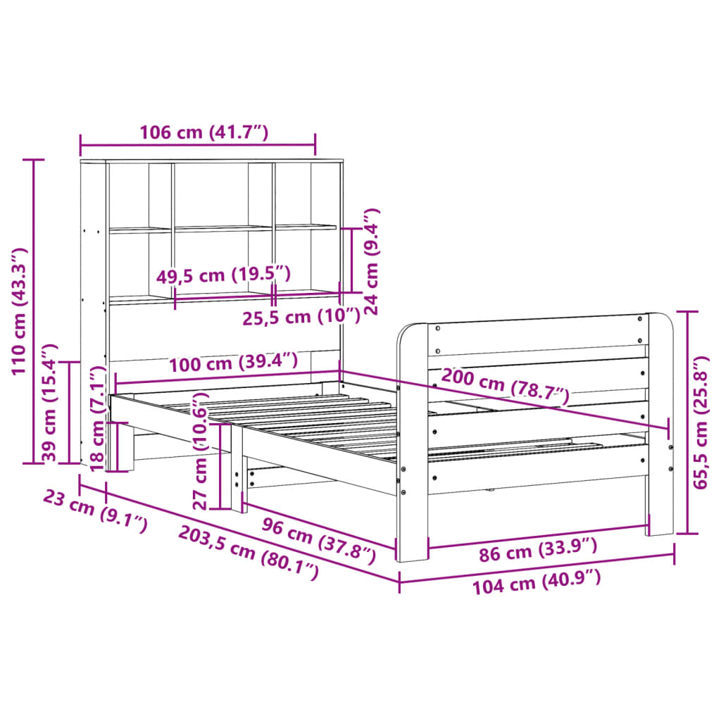 Bedframe zonder matras massief grenenhout wit 140x200 cm