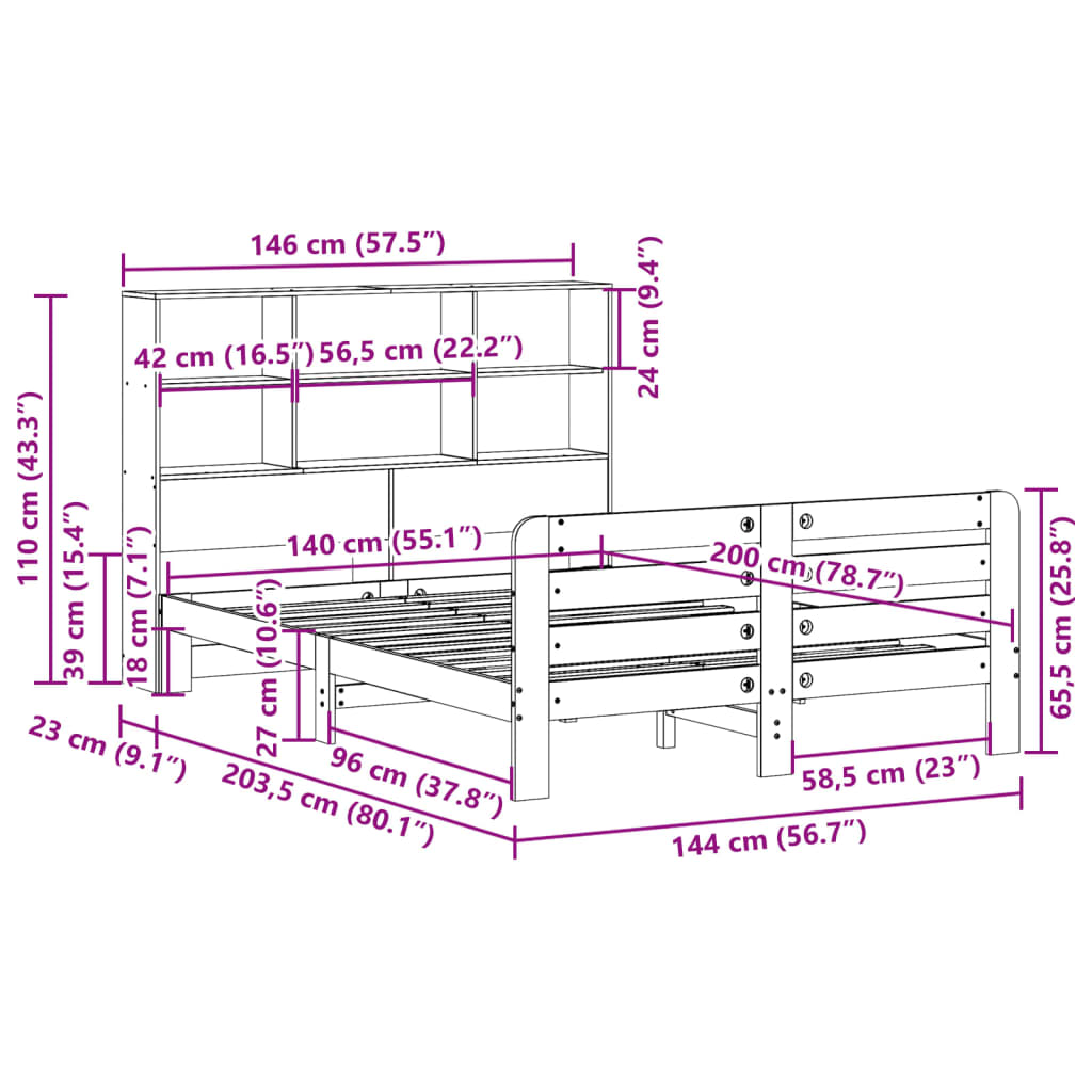 Bedframe zonder matras massief grenenhout wit 140x200 cm