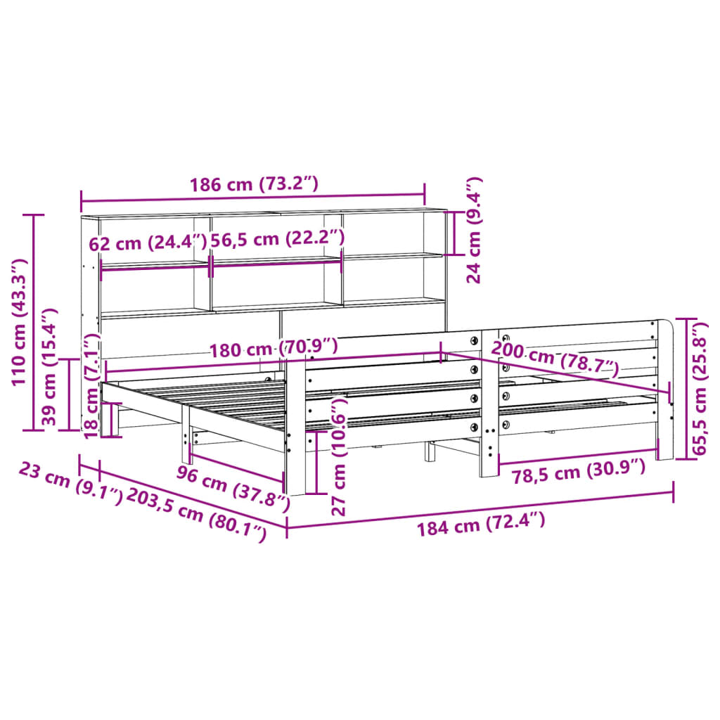 Bedframe zonder matras massief grenenhout wit 180x200 cm