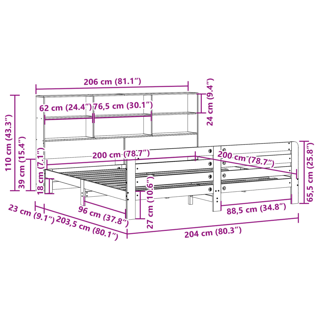 Bedframe zonder matras massief grenenhout 200x200 cm