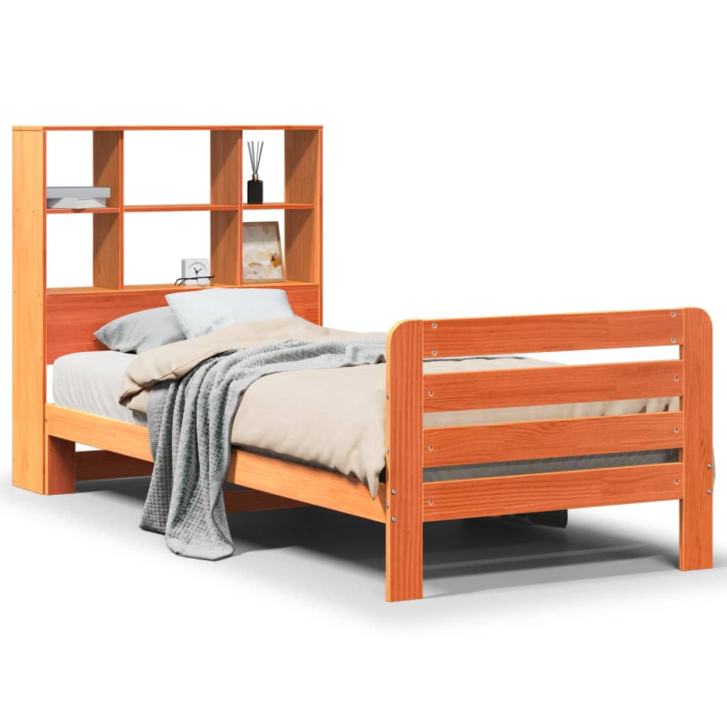 Bedframe zonder matras massief grenenhout wasbruin 75x190 cm