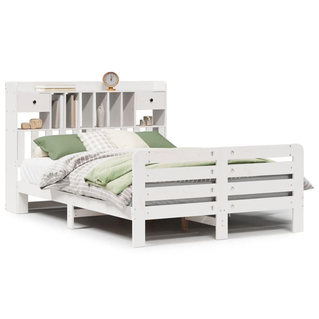 Bed met boekenkast zonder matras grenenhout wit 140x200 cm