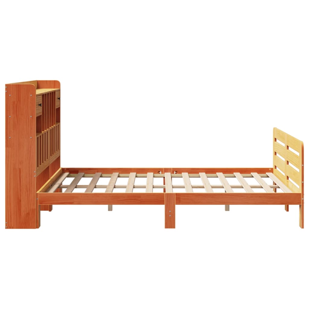 Bed met boekenkast zonder matras grenenhout wasbruin 140x200 cm