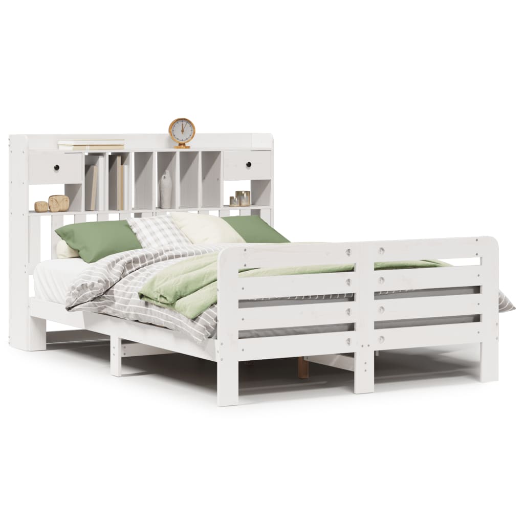 Bed met boekenkast zonder matras grenenhout wit 150x200 cm