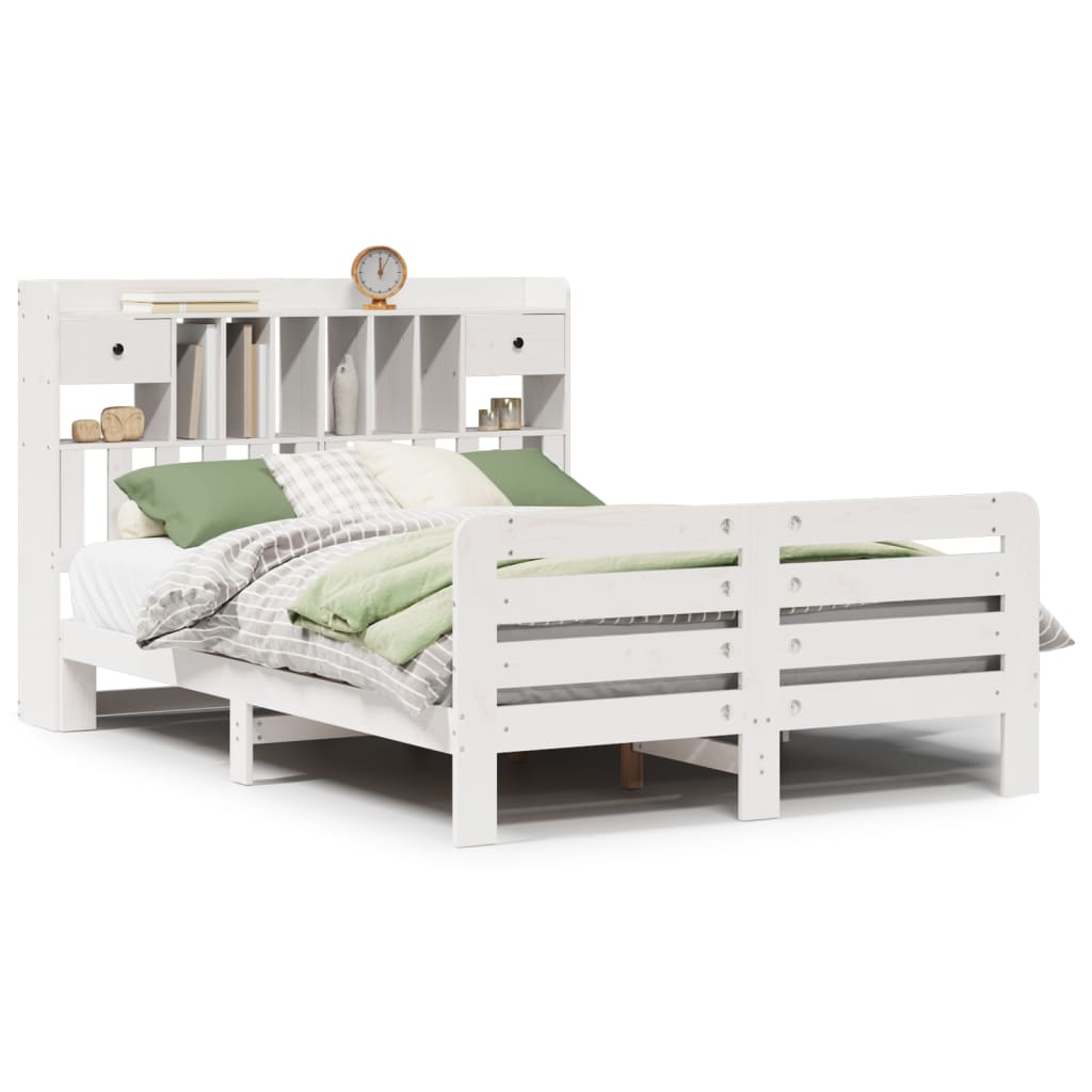 Bed met boekenkast zonder matras grenenhout wit 160x200 cm