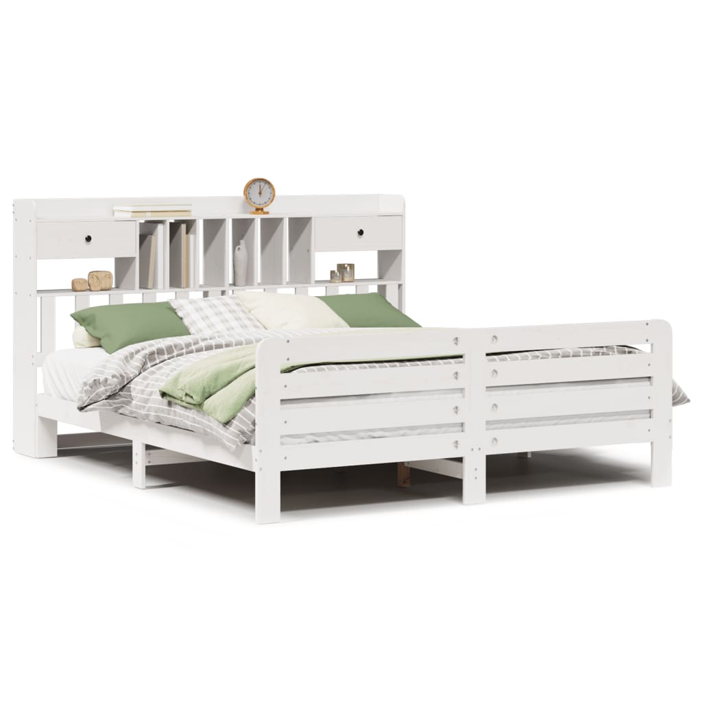 Bed met boekenkast zonder matras grenenhout wit 180x200 cm