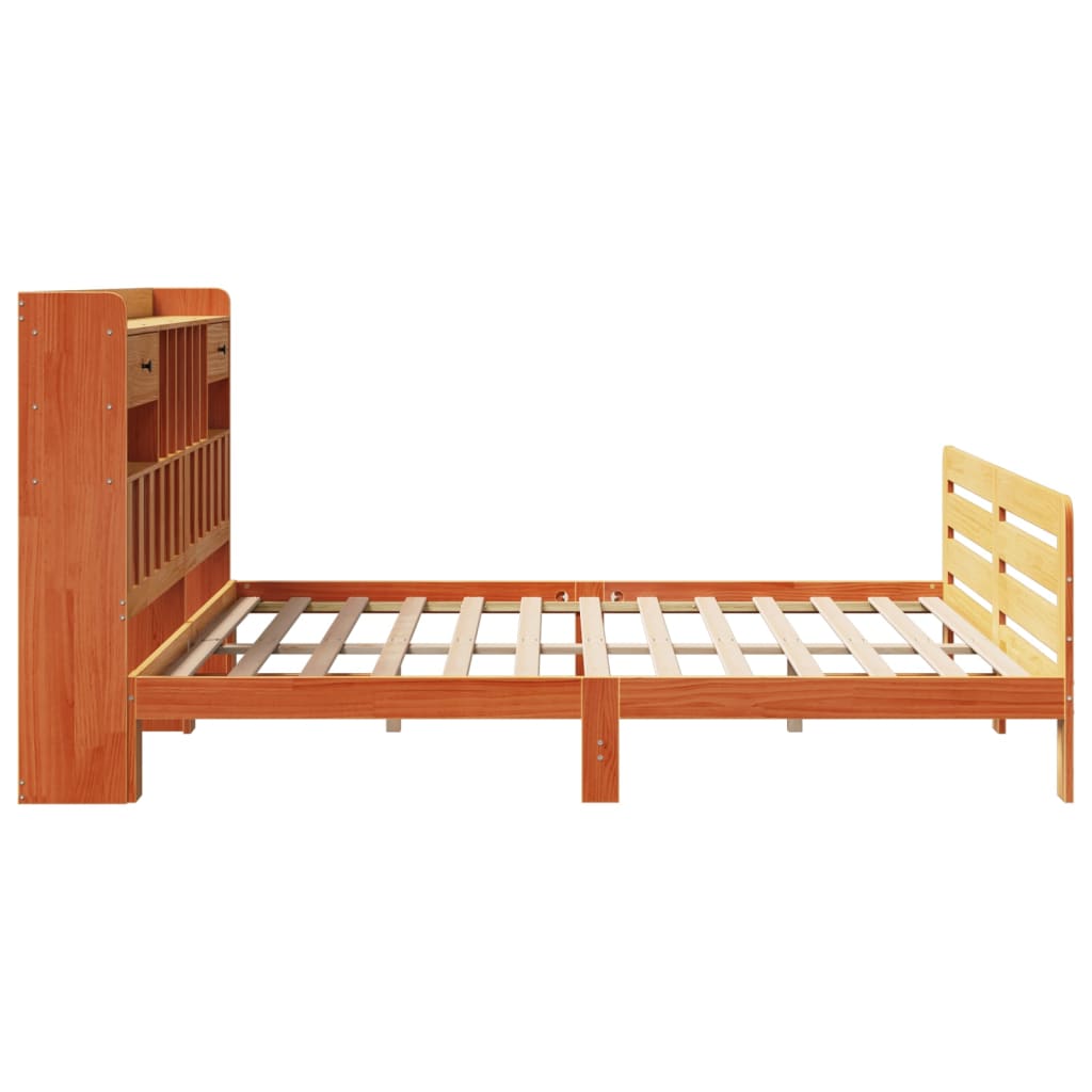 Bed met boekenkast zonder matras grenenhout wasbruin 180x200 cm