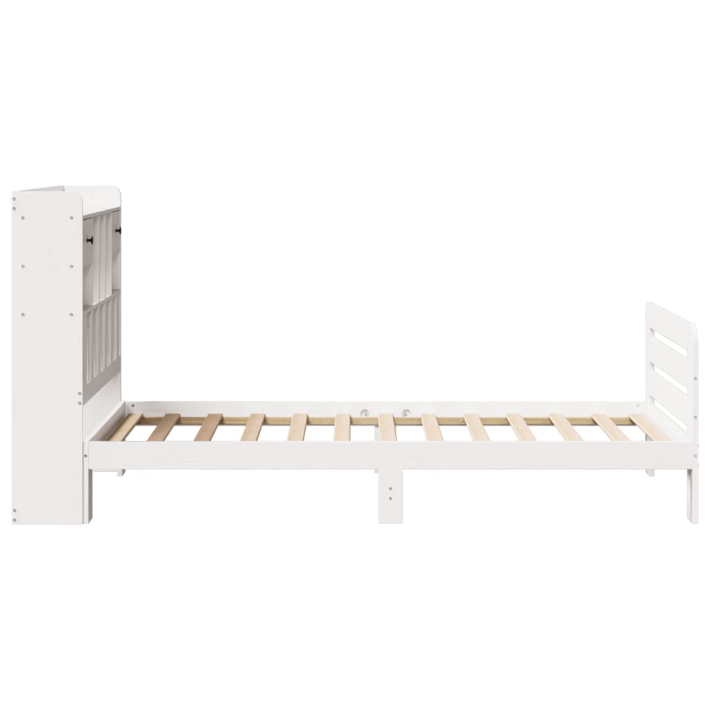 Bed met boekenkast zonder matras grenenhout wit 75x190 cm