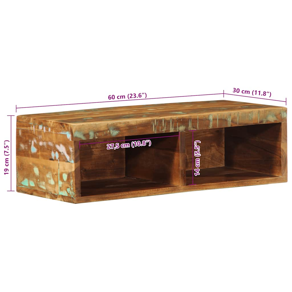 Tv-meubel wandmontage 60x30x19 cm massief gerecycled hout