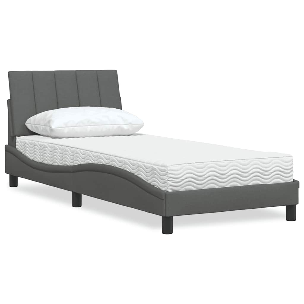 Bed met matras stof donkergrijs 90x190 cm