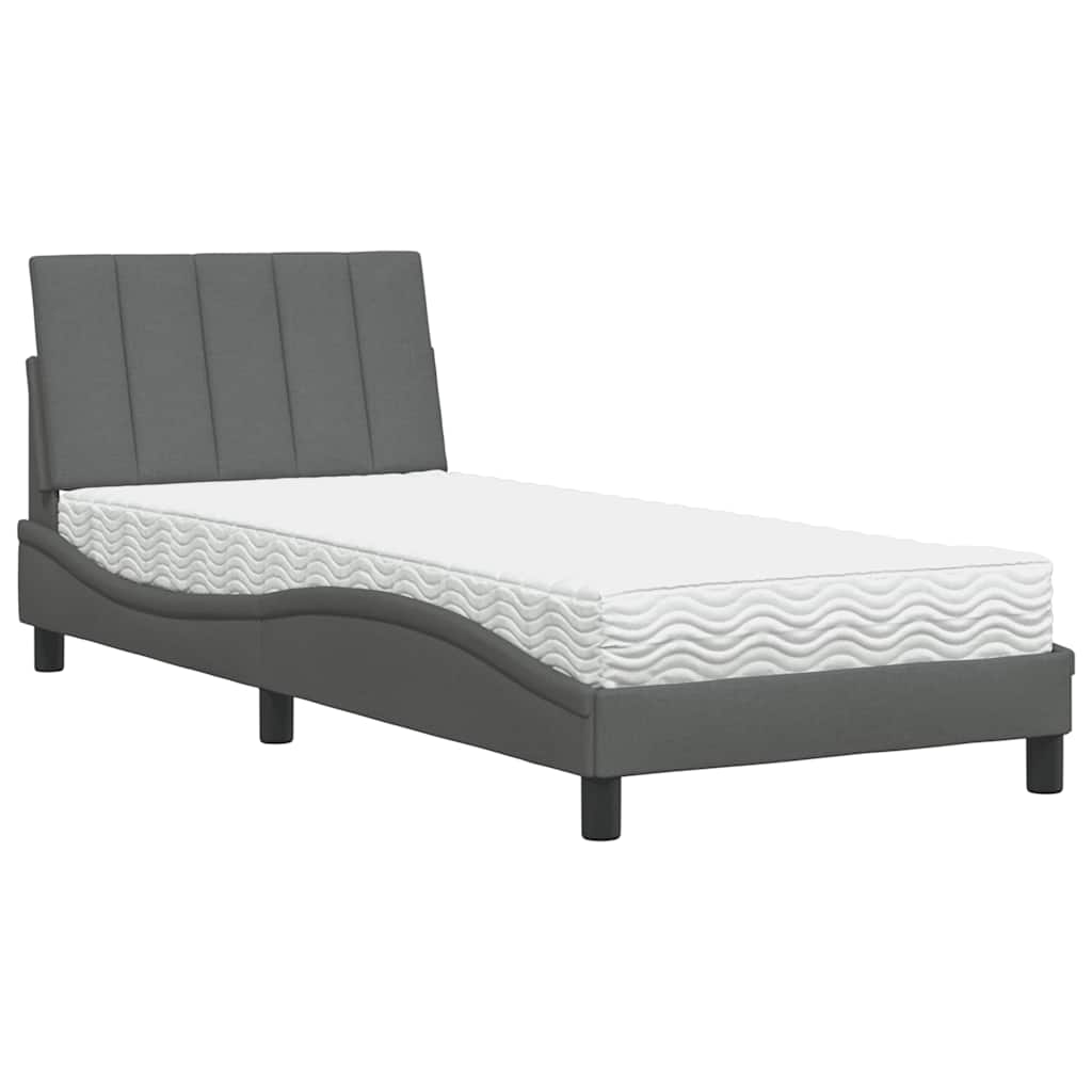 Bed met matras stof donkergrijs 90x200 cm