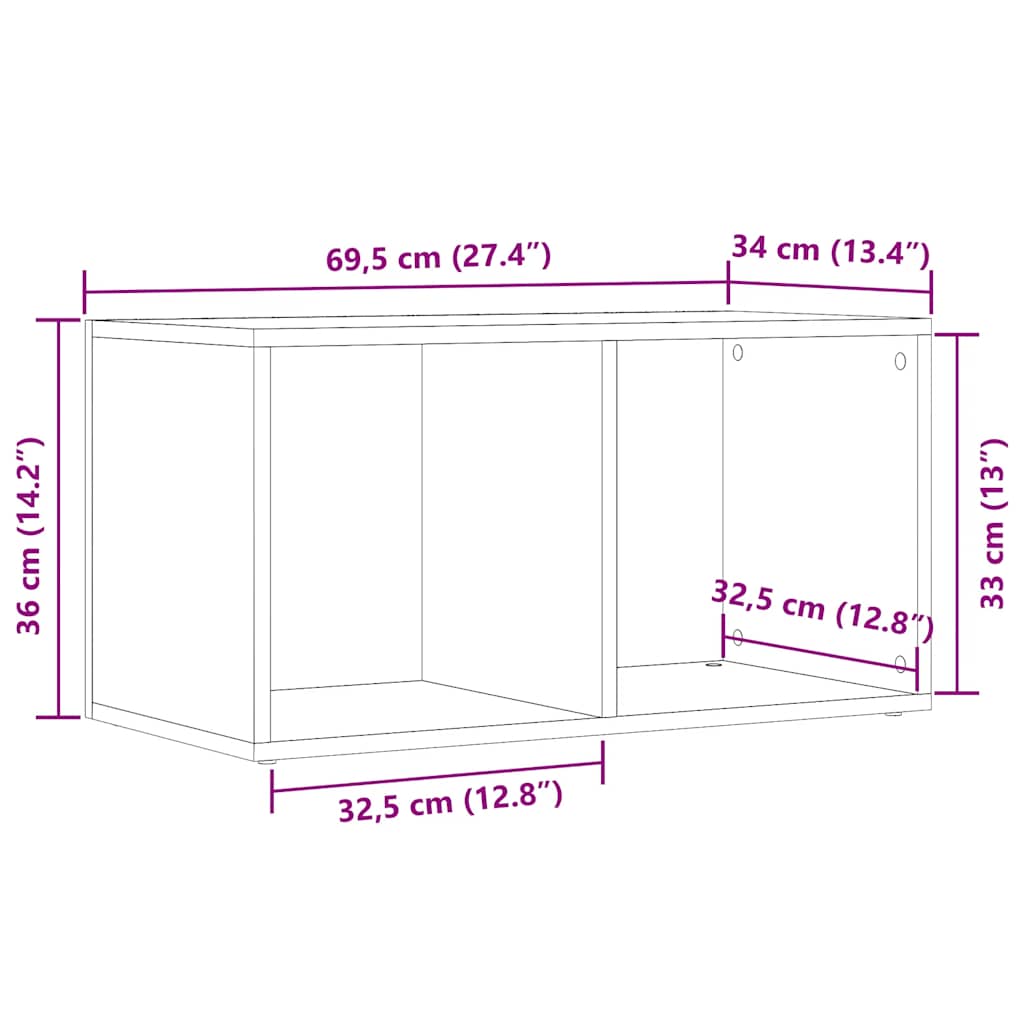 LP Opbergbox 69,5x34x36 cm bewerkt hout artisanaal eikenkleurig