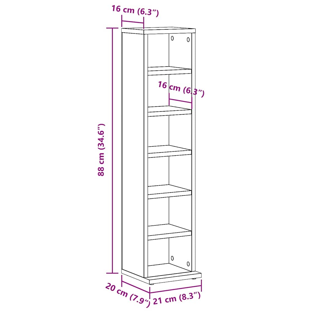 Cd-kast 21x20x88 cm bewerkt hout artisanaal eikenkleurig