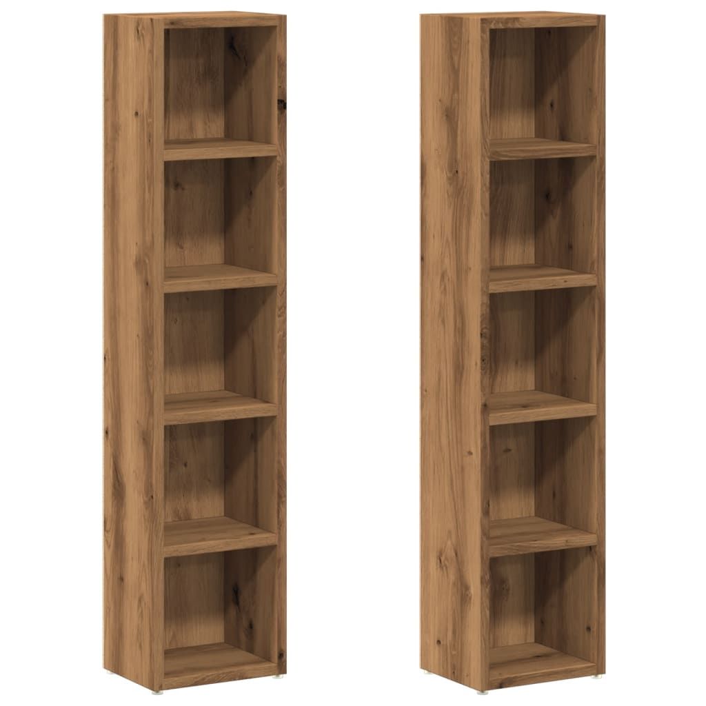 CD-kasten 2 st 21x16x93,5 bewerkt hout artisanaal eikenkleur