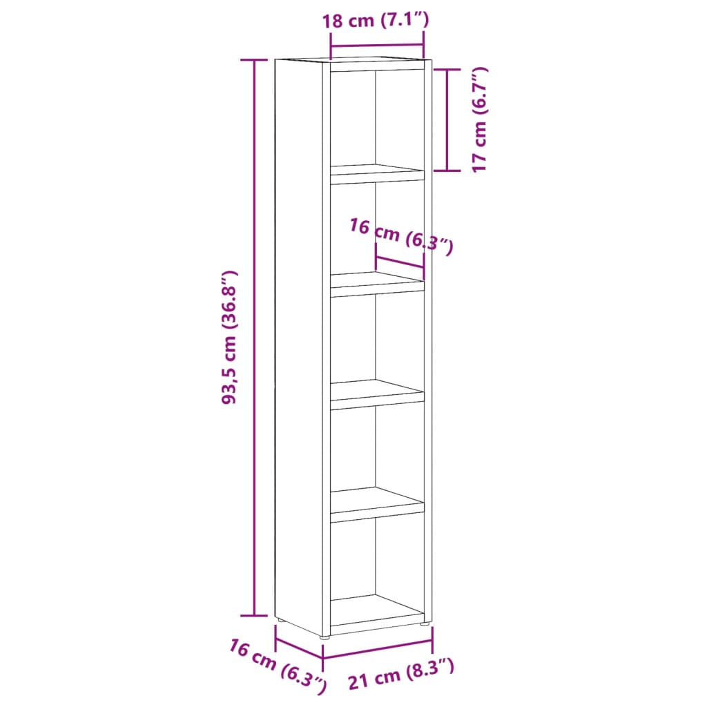 CD-kasten 2 st 21x16x93,5 bewerkt hout artisanaal eikenkleur