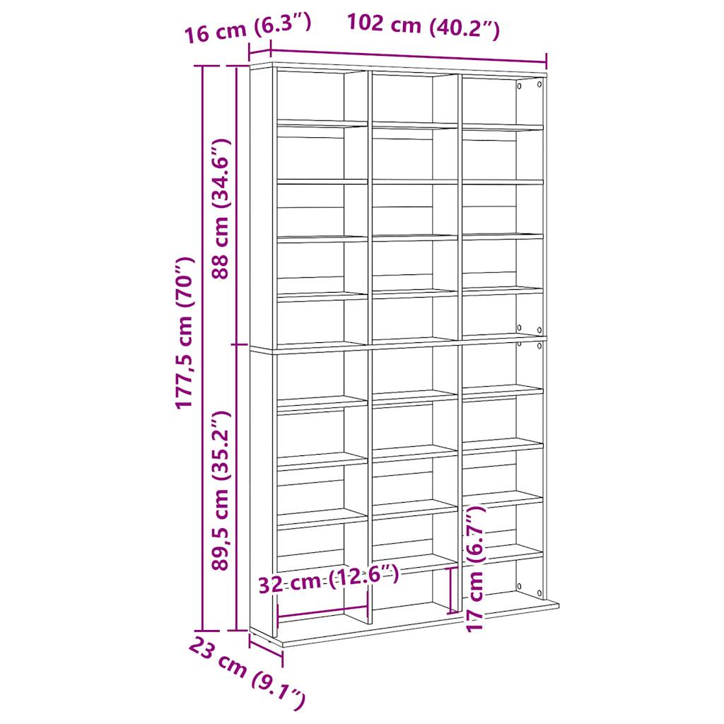 Cd-kast 102x23x177,5 cm bewerkt hout oud houtkleurig