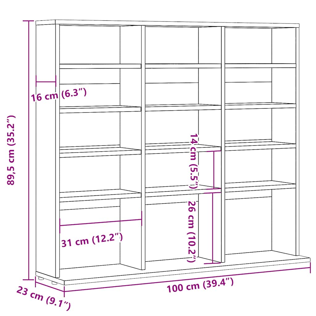 Cd-kast 100x23x89,5 cm bewerkt hout artisanaal eikenkleurig