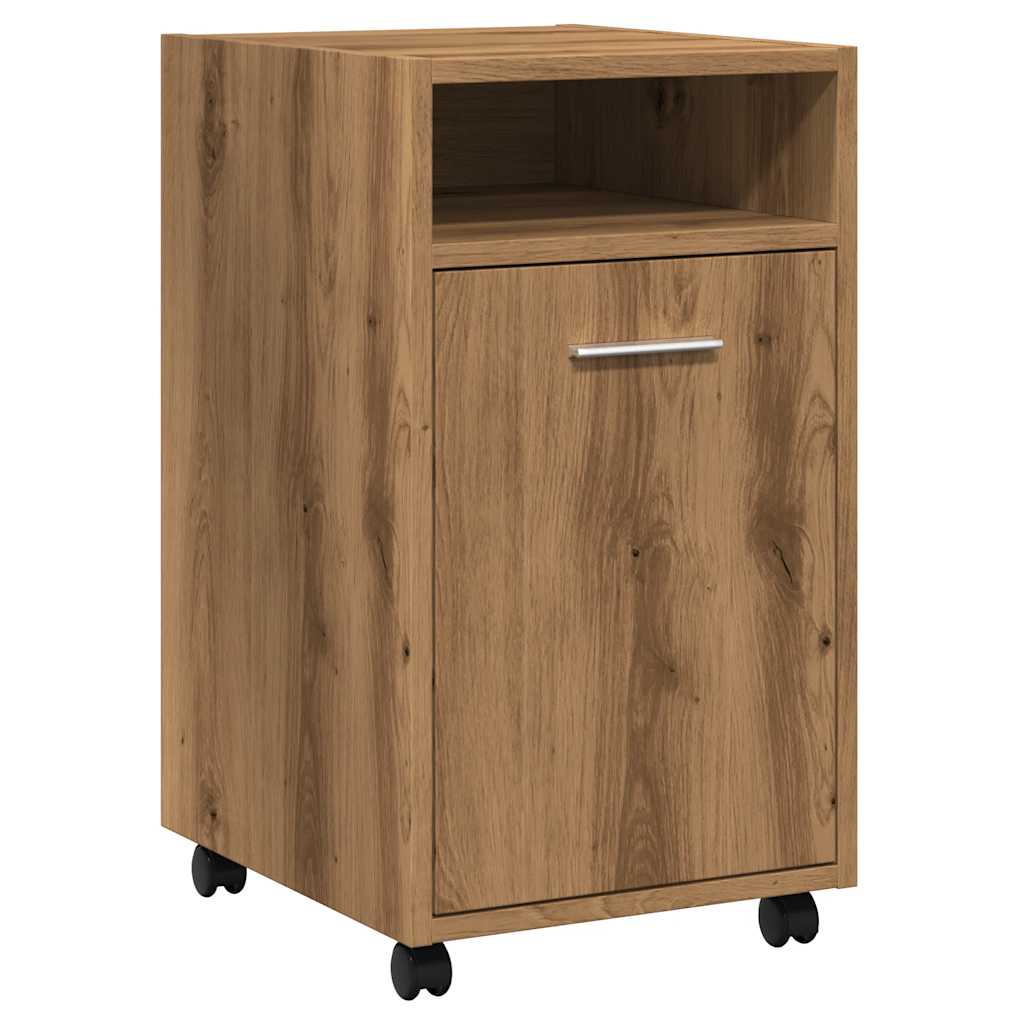 Kast met wielen 33x38x60 cm bewerkt hout artisanaal eikenkleur