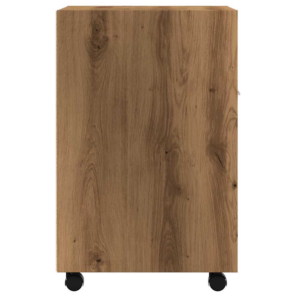 Kast met wielen 33x38x60 cm bewerkt hout artisanaal eikenkleur