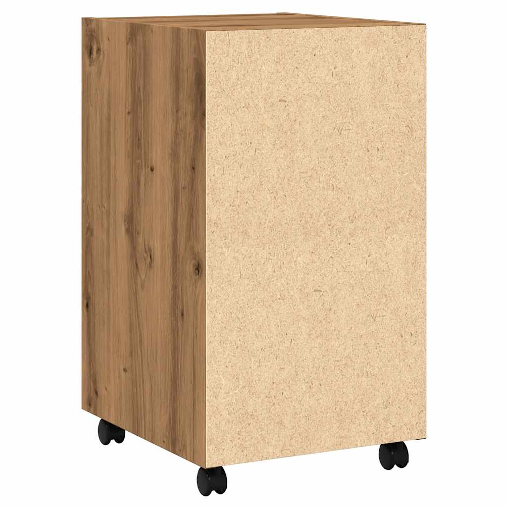 Kast met wielen 33x38x60 cm bewerkt hout artisanaal eikenkleur