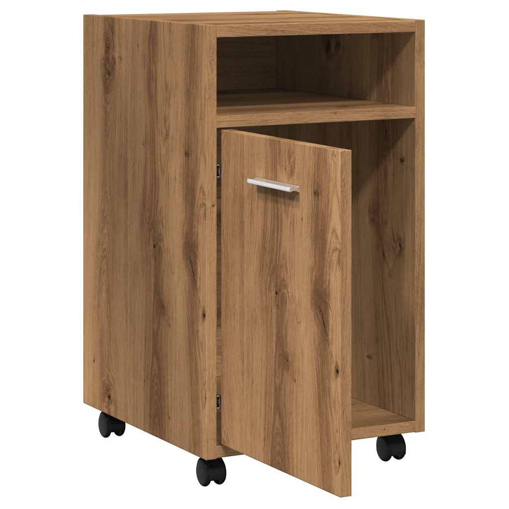 Kast met wielen 33x38x60 cm bewerkt hout artisanaal eikenkleur