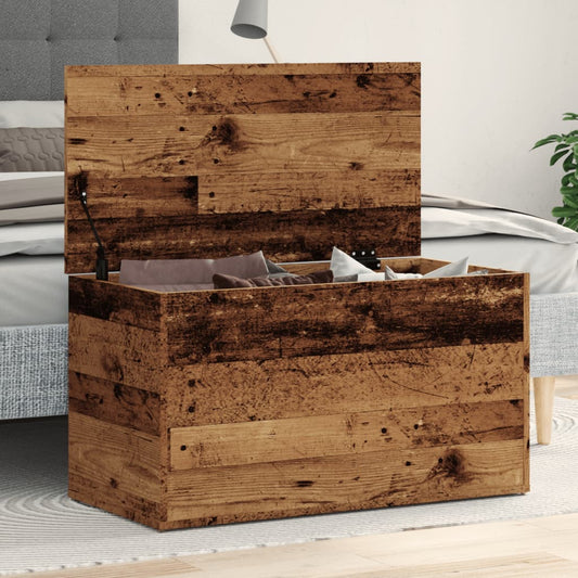 Opbergkist 84x42x46 cm bewerkt hout oud houtkleurig