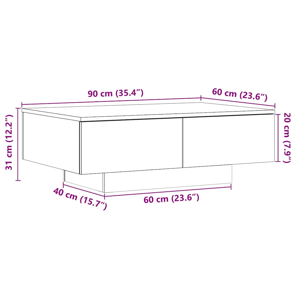 Salontafel 90x60x31 cm bewerkt hout oud houtkleurig