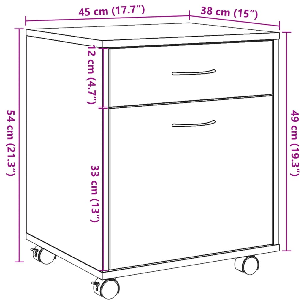 Rolkast 45x38x54 cm bewerkt hout artisanaal eikenkleur