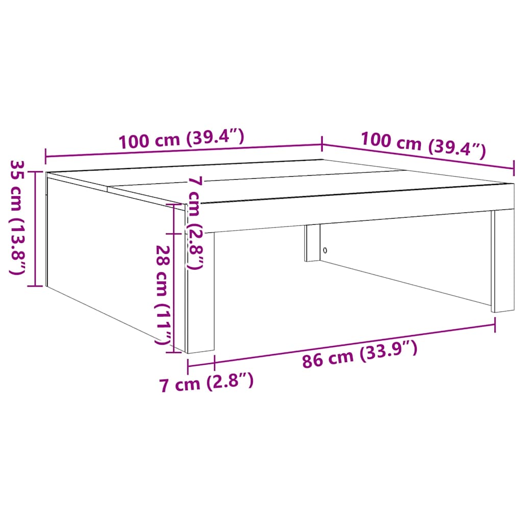 Salontafel 100x100x35 cm bewerkt hout oude houtkleurig