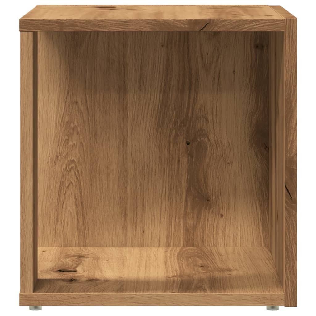 Bijzettafel 33x33x34 cm bewerkt hout artisanaal eikenkleurig