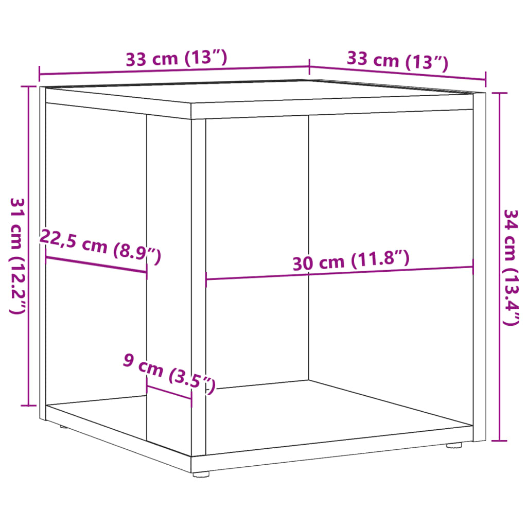 Bijzettafel 33x33x34 cm bewerkt hout artisanaal eikenkleurig