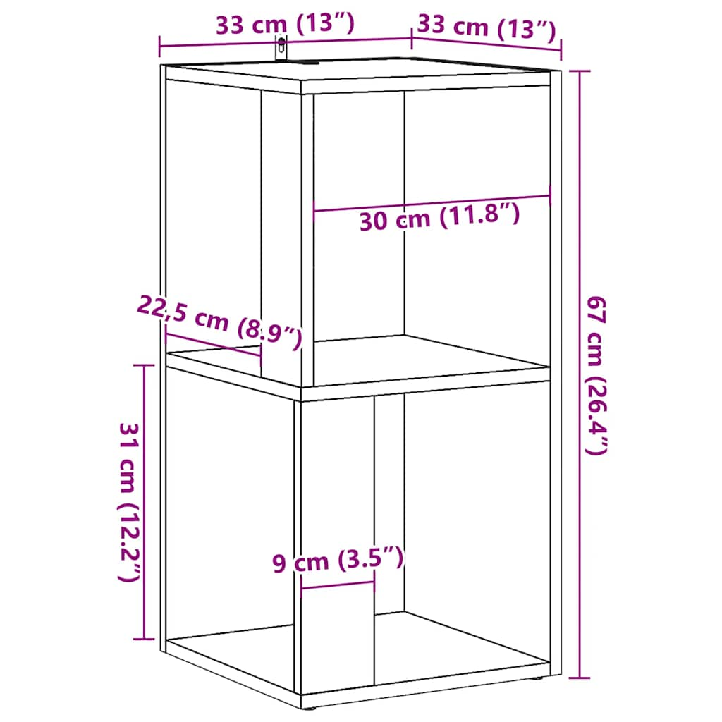 Hoekkast 33x33x67 cm bewerkt hout artisanaal eikenkleur