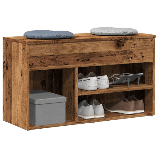 Schoenenbank 80x30x45 cm bewerkt hout oud houtkleurig