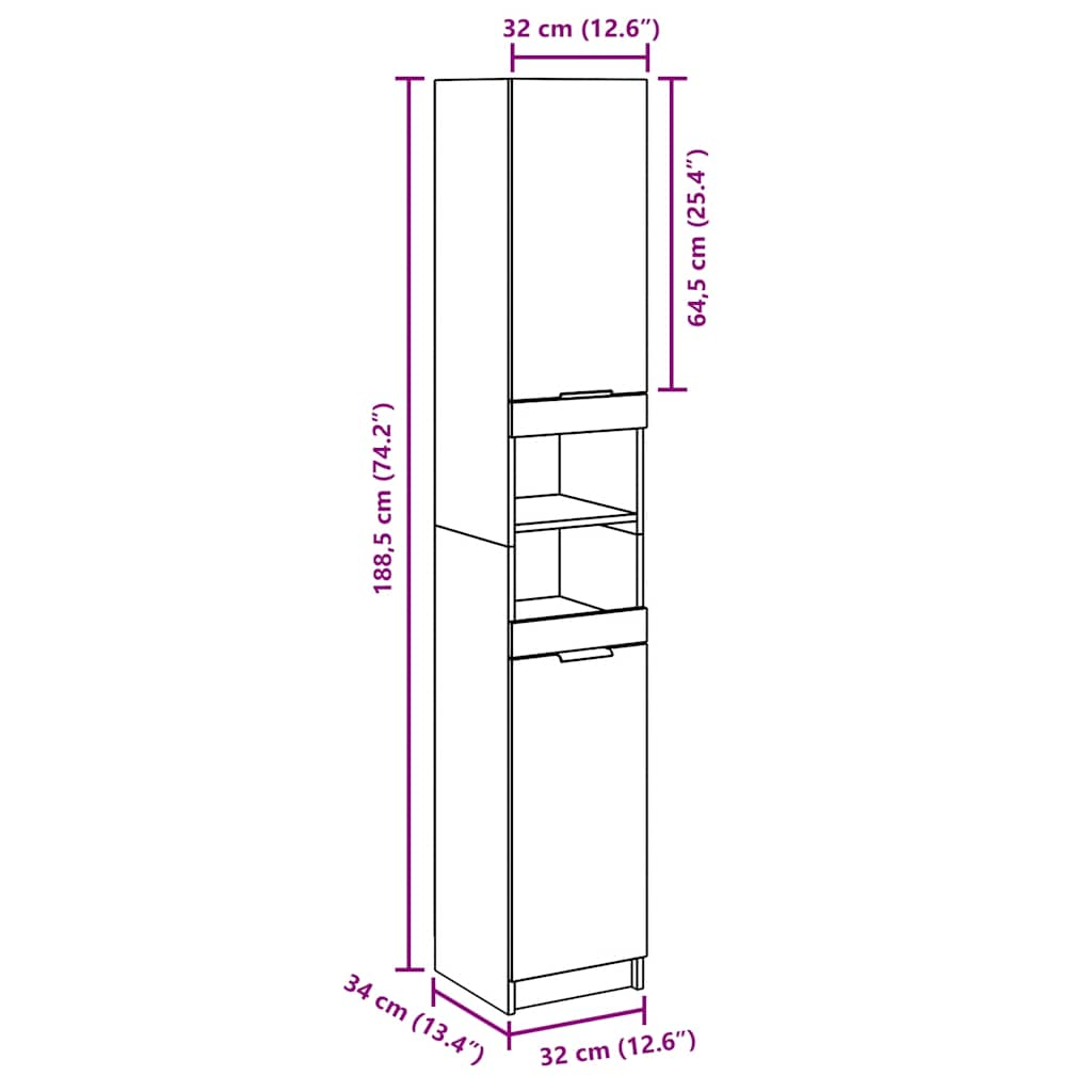 Badkamerkast 32x34x188,5 cm bewerkt hout oud houtkleurig