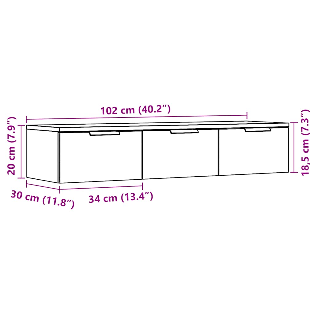 Wandkast 102x30x20 cm bewerkt hout oud houtkleurig