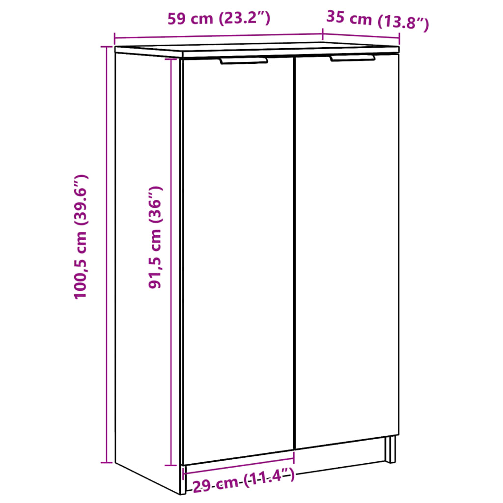 Schoenenkast 59x35x100,5 cm bewerkt hout artisanaal eikenkleur