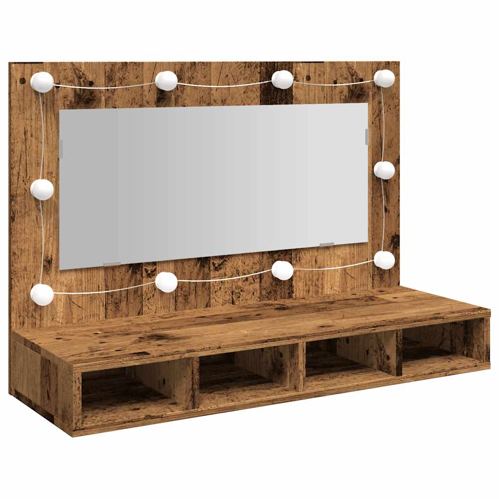 Spiegelkast met LED-verlichting 90x31,5x62 cm oud houtkleurig