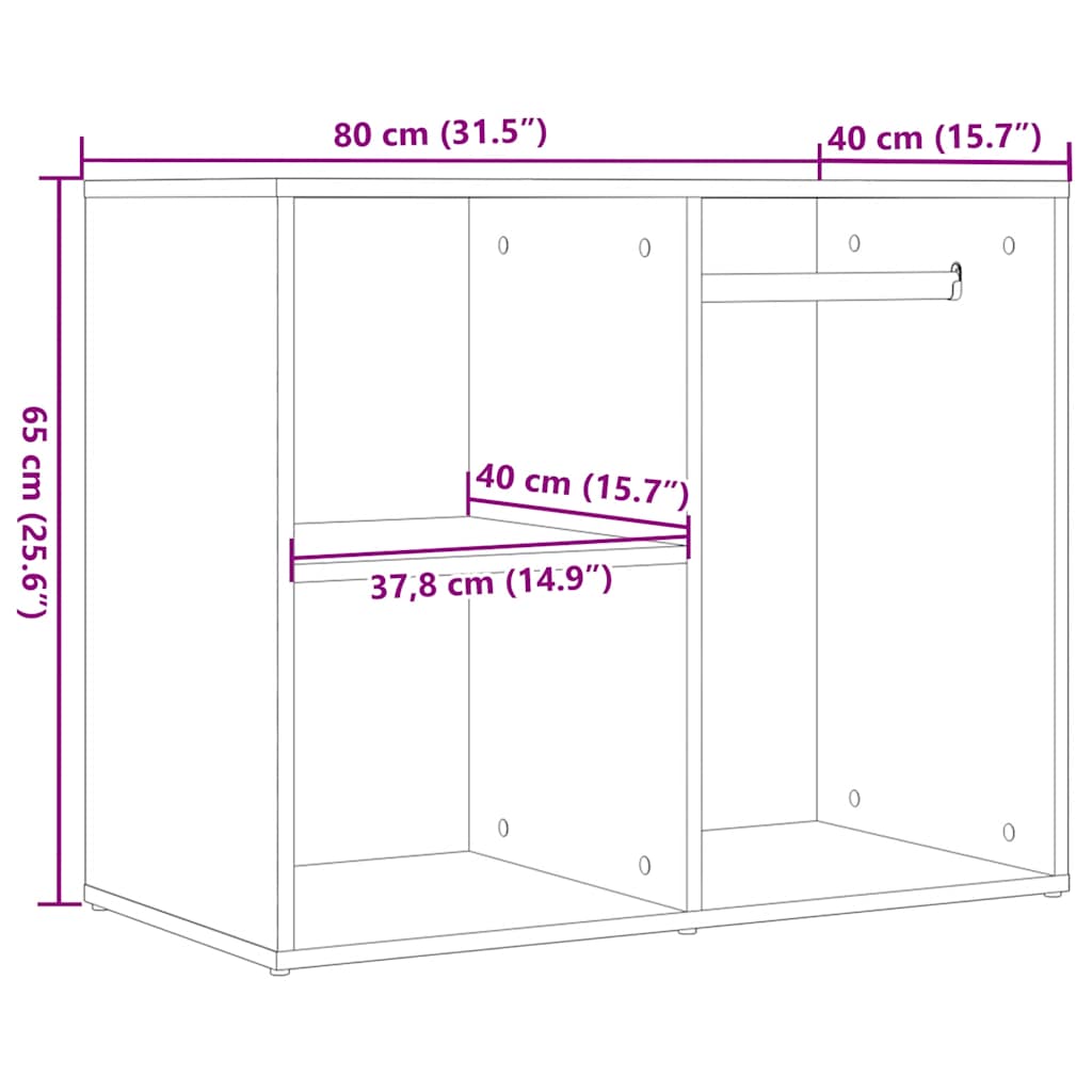 Kledingkast 80x40x65 cm bewerkt hout oud houtkleurig