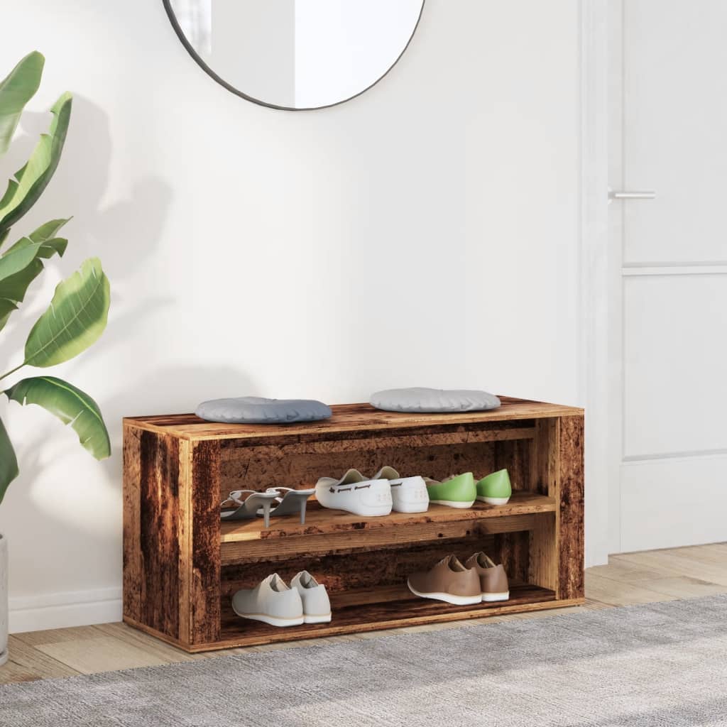 Schoenenbank 100x35x45 cm bewerkt hout oud houtkleurig Schoenenrekken | Creëer jouw Trendy Thuis | Gratis bezorgd & Retour | Trendy.nl