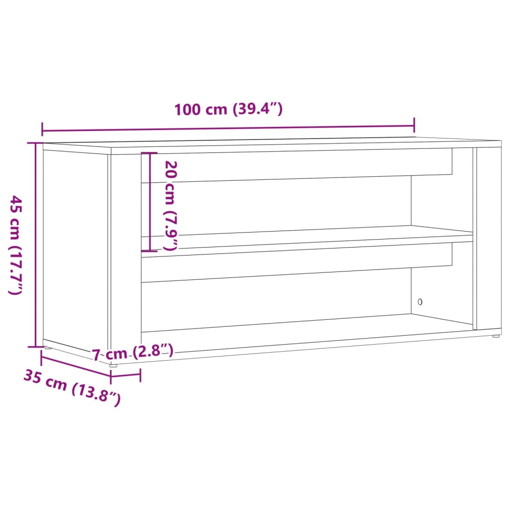 Schoenenbank 100x35x45 cm bewerkt hout oud houtkleurig Schoenenrekken | Creëer jouw Trendy Thuis | Gratis bezorgd & Retour | Trendy.nl