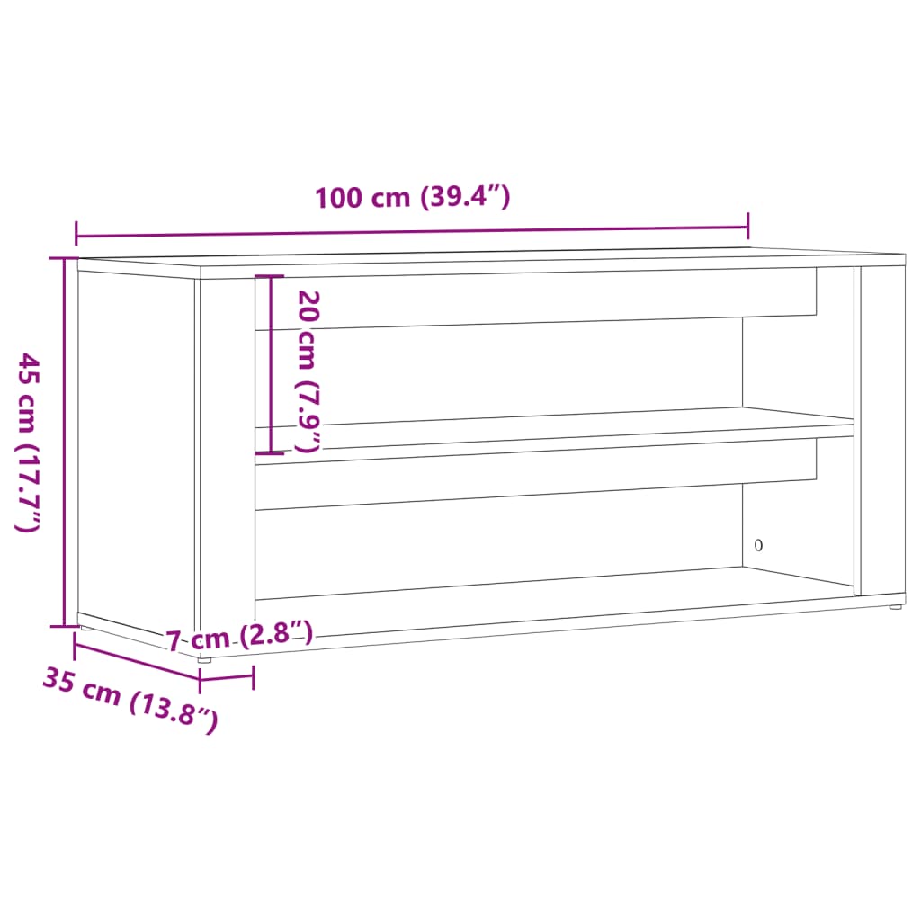 Schoenenbankje 100x35x45 cm bewerkt hout artisanaal eikenkleur Schoenenrekken | Creëer jouw Trendy Thuis | Gratis bezorgd & Retour | Trendy.nl