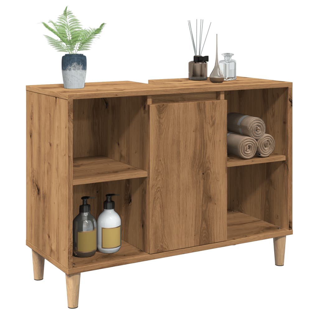 Badkamerkast 80x33x60 cm bewerkt hout artisanaal eikenkleur Badkamerkaptafels | Creëer jouw Trendy Thuis | Gratis bezorgd & Retour | Trendy.nl