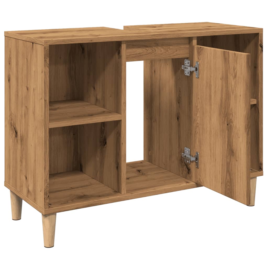 Badkamerkast 80x33x60 cm bewerkt hout artisanaal eikenkleur Badkamerkaptafels | Creëer jouw Trendy Thuis | Gratis bezorgd & Retour | Trendy.nl