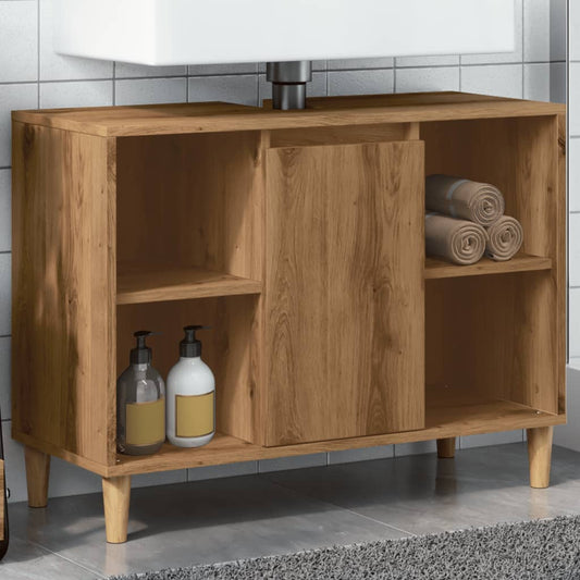 Badkamerkast 80x33x60 cm bewerkt hout artisanaal eikenkleur Badkamerkaptafels | Creëer jouw Trendy Thuis | Gratis bezorgd & Retour | Trendy.nl