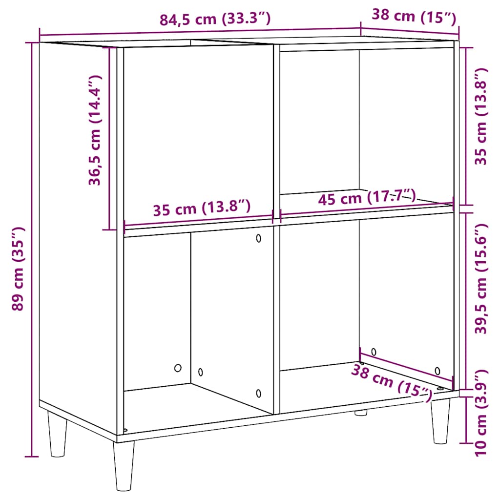 Platenkast 84,5x38x89 cm bewerkt hout oud houtkleurig