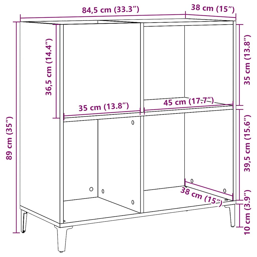 Platenkast 84,5x38x89 cm bewerkt hout artisanaal eikenkleur