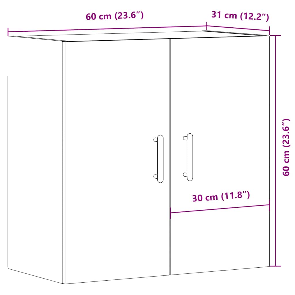 Wandkast 60x31x60 cm bewerkt hout artisanaal eikenkleurig