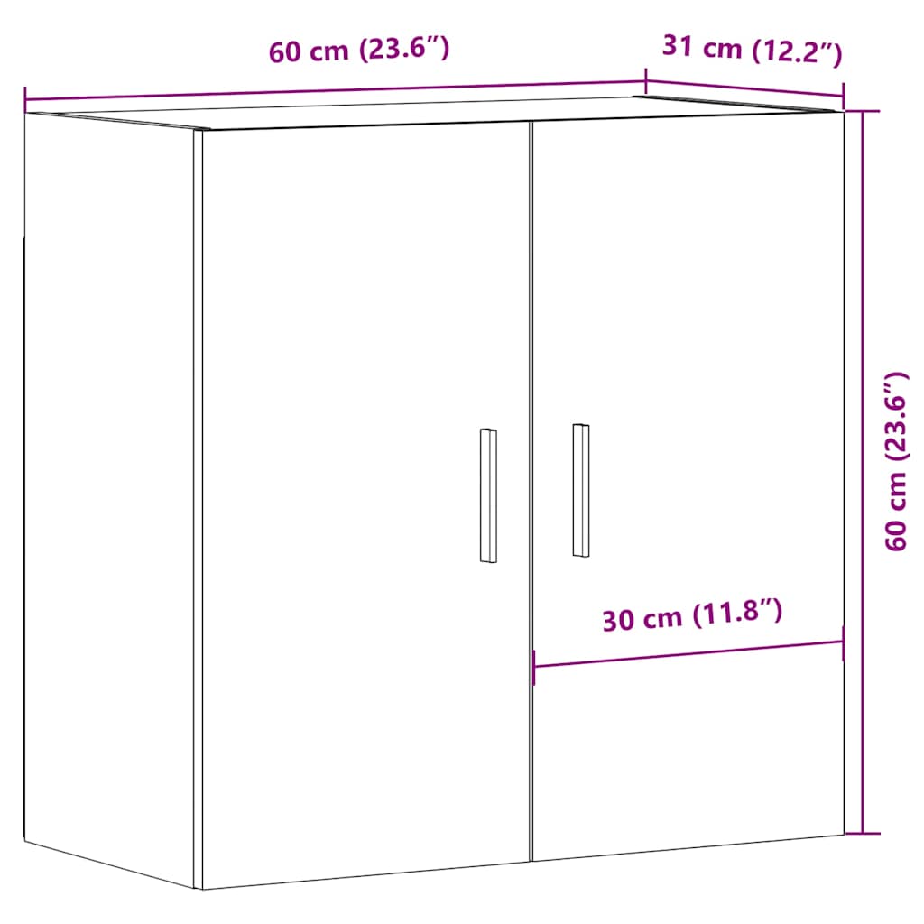 Wandkast 60x31x60 cm bewerkt hout artisanaal eikenkleurig